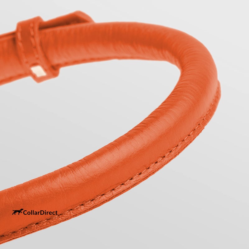 CollarDirect Rolled Leather Dog Collar, Soft Padded Round Puppy Collar, Handmade Genuine Leather Collar Dog Small Large Cat Collars 13 Colors (15-19 Inch, Orange Textured) - Image 2